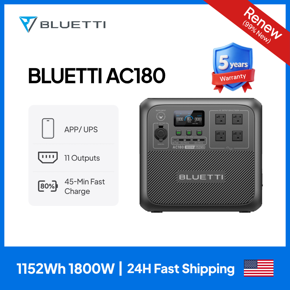 Solar Powered Charger - 【RENEW】BLUETTI AC180 Solar Portable Power Station