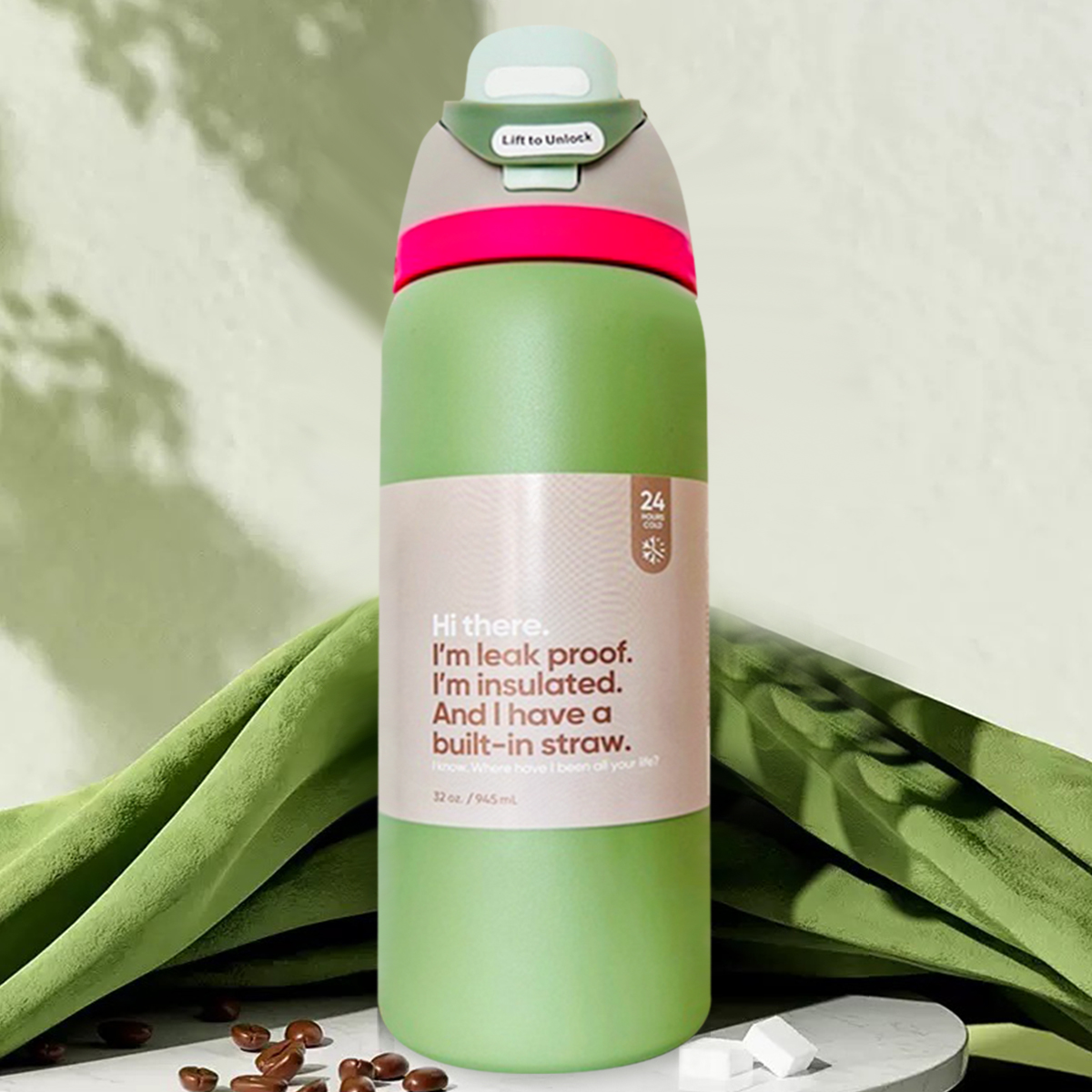 Smart Water Bottle Tracker - owalaa Avocado green Water Bottle, 32